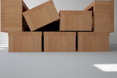 Avant-garde style wooden cubes on white background. 3D illustration