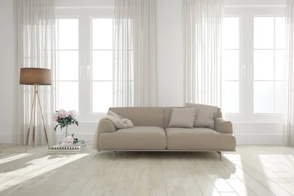 Quarto Moderno Com Sofá Travesseiros Xadrez Cortinas Livros Com Flor Imagem De Stock