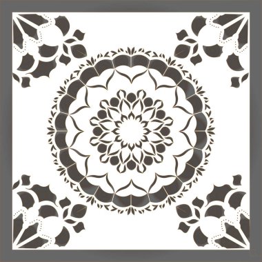 Eşarp desenli. Çerçeveli, kenarlı geometrik süs. Bandana, şal, eşarp, tekstil kumaş baskısı için masa örtüsü tasarımı