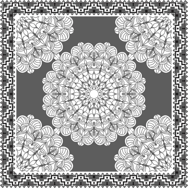 Disegno Del Modello Sciarpa Ornamento Geometrico Con Cornice Bordo Bandana — Vettoriale Stock