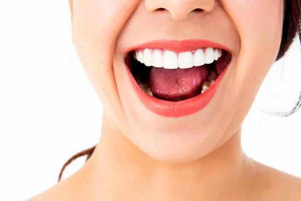 Kaygısız Güzel Kadınlar Dişlerine Dikkat Temiz Dişler Diş Hijyenini Koru — Stok fotoğraf
