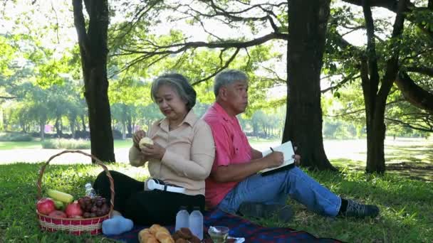 Pasangan Senior Yang Bahagia Kebun Musim Panas Menyenangkan Dalam Suasana — Stok Video