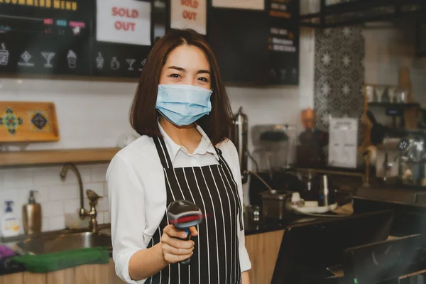 Trades Technology Concept Asian Business Women Coffee Shops Use Modern — Stock Photo, Image