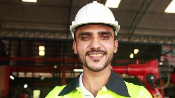 Μηχανικός Βιομηχανικός Εργάτης Επαγγελματίας Άνδρας Χαρούμενος Σίγουρος Την Εργασία Εργοστασίων — Αρχείο Βίντεο