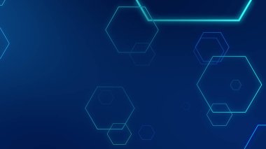 Altıgen geometrik mavi ışık teknolojisi yüksek teknoloji koyu arka plan. Soyut grafik dijital gelecek bilim konsept tasarımı.