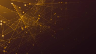 Teknoloji geçmişine sahip soyut turuncu çokgen teknoloji ağı. Soyut noktalar ve satır dokusu arka planı. 3d oluşturma.