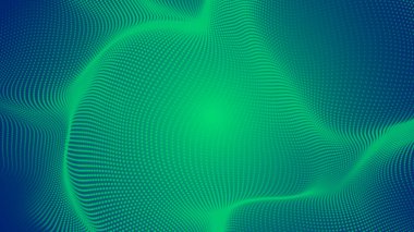 Nokta yeşil dalga ışık ekran gradyan doku arka planı. Soyut teknoloji büyük veri dijital arkaplanı. 3d oluşturma.
