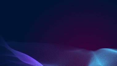 Nokta mavi mor dalga çizgisi, ışık eğimli koyu arkaplan. Soyut teknoloji büyük veri dijital arkaplanı. 3d oluşturma.