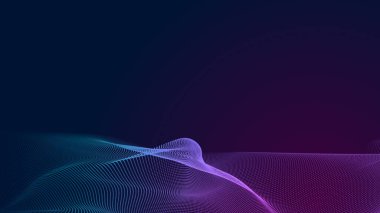 Nokta mavi mor dalga çizgisi, ışık eğimli koyu arkaplan. Soyut teknoloji büyük veri dijital arkaplanı. 3d oluşturma.