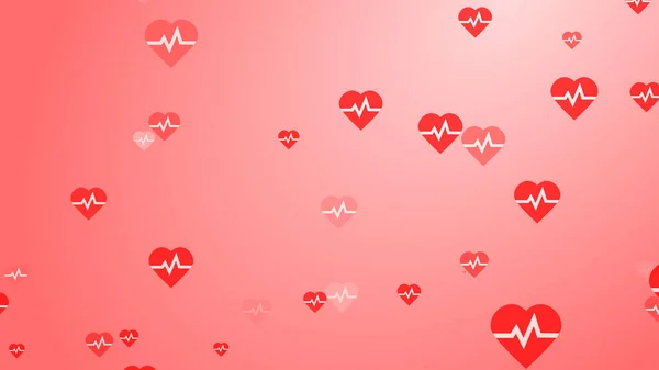 Medical Heart Beat Pulse Flat White Red Hearts Pattern Background — Stock Photo, Image