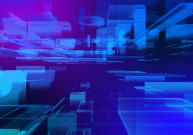 Soyut 3d mavi mor renk arızası izometrik zincir ve dijital bulut ağ teknolojisi dokusu arka planı. 3d şifreleme sistemi kavramı.