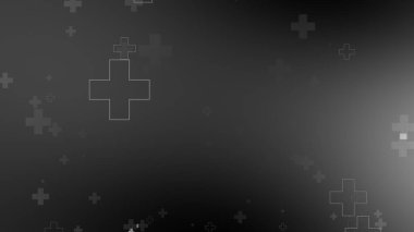 Tıbbi sağlık haçı siyah arkaplanda neon ışığı şekilleri oluşturur. Koronavirüslü soyut sağlık hizmetleri ölüm vakası kavramını etkiledi.