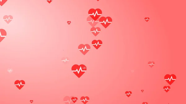 Medical Heart Beat Pulse Flat White Red Hearts Pattern Background — Stock Photo, Image