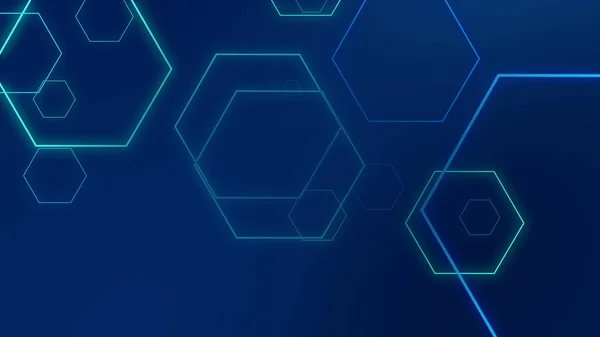 六角形幾何学的な青ネオンライト技術ハイテク暗い背景 グラフィックデジタル未来科学コンセプトデザイン — ストック写真