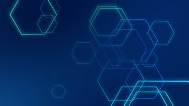 Altıgen geometrik mavi ışık teknolojisi yüksek teknoloji koyu arka plan. Soyut grafik dijital gelecek bilim konsept tasarımı.