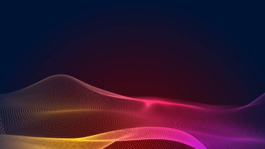 Nokta kırmızı mor dalga çizgisi açık renk gradyan koyu arkaplan. Soyut teknoloji büyük veri dijital arkaplanı. 3d oluşturma.