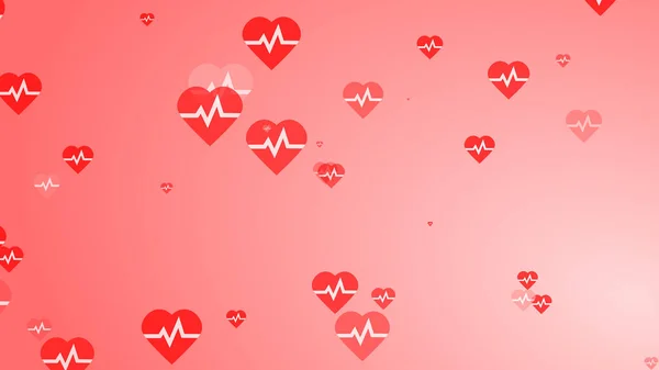 在红心图案的背景下 医用心脏跳动的脉搏呈扁平白色 世界献血者日保健摘要 — 图库照片