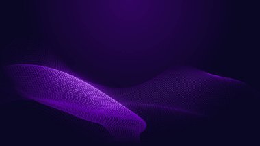 Nokta mavi mor dalga çizgisi, ışık eğimli koyu arkaplan. Soyut teknoloji büyük veri dijital arkaplanı. 3d oluşturma.