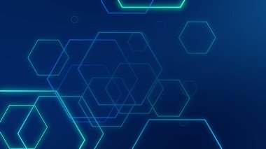 Altıgen geometrik mavi ışık teknolojisi yüksek teknoloji koyu arka plan. Soyut grafik dijital gelecek bilim konsept tasarımı.