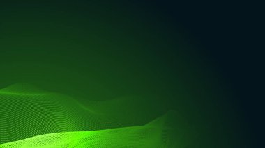 Nokta yeşil dalga ışık ekran gradyan dokusu koyu arkaplan. Soyut teknoloji büyük veri dijital arkaplanı. 3d oluşturma.