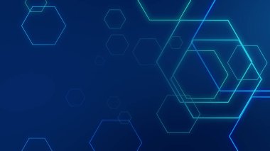 Altıgen geometrik mavi ışık teknolojisi yüksek teknoloji koyu arka plan. Soyut grafik dijital gelecek bilim konsept tasarımı.