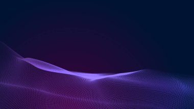 Nokta mavi mor dalga çizgisi, ışık eğimli koyu arkaplan. Soyut teknoloji büyük veri dijital arkaplanı. 3d oluşturma.