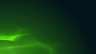 Nokta yeşil dalga ışık ekran gradyan dokusu koyu arkaplan. Soyut teknoloji büyük veri dijital arkaplanı. 3d oluşturma.