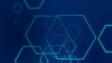 Altıgen geometrik mavi ışık teknolojisi yüksek teknoloji koyu arka plan. Soyut grafik dijital gelecek bilim konsept tasarımı.
