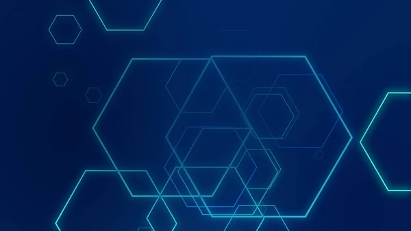 Šestiúhelník Geometrická Modrá Neonová Světla Technologie Tech Tmavé Pozadí Abstraktní — Stock fotografie