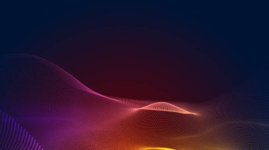 Nokta kırmızı mor dalga çizgisi açık renk gradyan koyu arkaplan. Soyut teknoloji büyük veri dijital arkaplanı. 3d oluşturma.