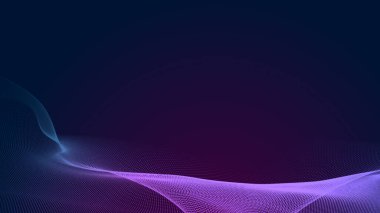 Nokta mavi mor dalga çizgisi, ışık eğimli koyu arkaplan. Soyut teknoloji büyük veri dijital arkaplanı. 3d oluşturma.