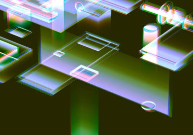 Verilerin 3 boyutlu görselleştirilmesi ve teknik arızalar. Soyut teknoloji yeniliği gelecekteki dijital arka plan. 3d oluşturma.