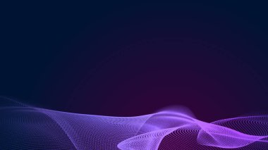 Nokta mavi mor dalga çizgisi, ışık eğimli koyu arkaplan. Soyut teknoloji büyük veri dijital arkaplanı. 3d oluşturma.