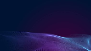 Nokta mavi mor dalga çizgisi, ışık eğimli koyu arkaplan. Soyut teknoloji büyük veri dijital arkaplanı. 3d oluşturma.