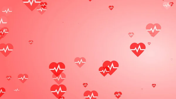 Medical Heart Beat Pulse Flat White Red Hearts Pattern Background — Stock Photo, Image