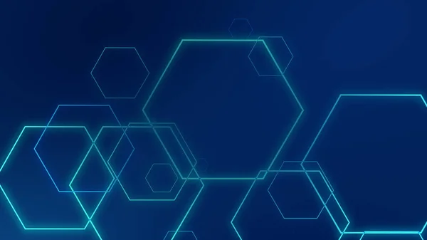 Hexagon Geometrische Blaue Neonlichter Technologie Tech Dunklen Hintergrund Abstrakte Grafische — Stockfoto