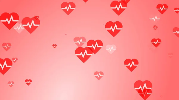 Medical Heart Beat Pulse Flat White Red Hearts Pattern Background — Stock Photo, Image