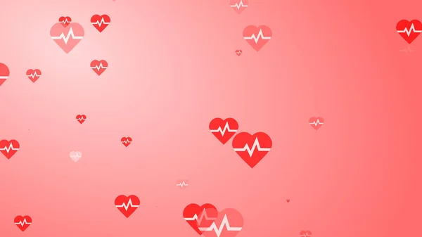 Orvosi Szívverés Pulzus Lapos Fehér Piros Szív Minta Háttér Absztrakt — Stock Fotó