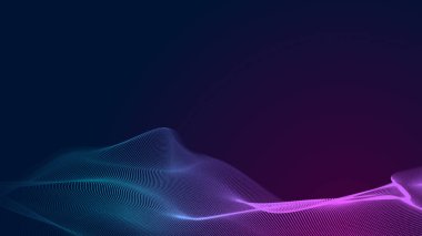 Nokta mavi mor dalga çizgisi, ışık eğimli koyu arkaplan. Soyut teknoloji büyük veri dijital arkaplanı. 3d oluşturma.