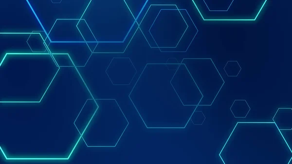 六角形幾何学的な青ネオンライト技術ハイテク暗い背景 グラフィックデジタル未来科学コンセプトデザイン — ストック写真
