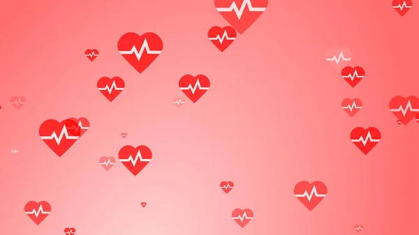 Medical Heart Beat Pulse Flat White Red Hearts Pattern Background — Stock Photo, Image