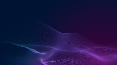 Nokta mavi mor dalga çizgisi, ışık eğimli koyu arkaplan. Soyut teknoloji büyük veri dijital arkaplanı. 3d oluşturma.