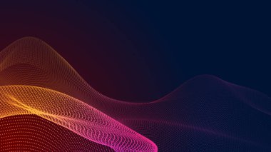 Nokta kırmızı mor dalga çizgisi açık renk gradyan koyu arkaplan. Soyut teknoloji büyük veri dijital arkaplanı. 3d oluşturma.