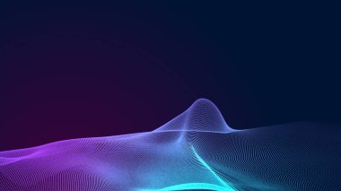 Nokta mavi mor dalga çizgisi, ışık eğimli koyu arkaplan. Soyut teknoloji büyük veri dijital arkaplanı. 3d oluşturma.