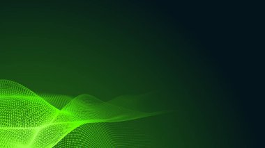 Nokta yeşil dalga ışık ekran gradyan dokusu koyu arkaplan. Soyut teknoloji büyük veri dijital arkaplanı. 3d oluşturma.