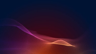 Nokta kırmızı mor dalga çizgisi açık renk gradyan koyu arkaplan. Soyut teknoloji büyük veri dijital arkaplanı. 3d oluşturma.