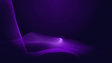 Nokta mavi mor dalga çizgisi, ışık eğimli koyu arkaplan. Soyut teknoloji büyük veri dijital arkaplanı. 3d oluşturma.