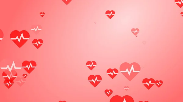 Pulso Batimento Cardíaco Médico Branco Plano Fundo Padrão Corações Vermelhos — Fotografia de Stock