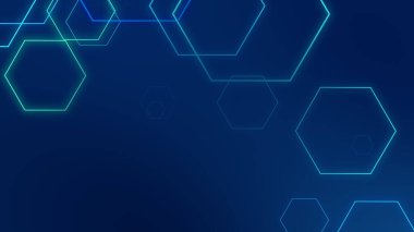 Altıgen geometrik mavi ışık teknolojisi yüksek teknoloji koyu arka plan. Soyut grafik dijital gelecek bilim konsept tasarımı.