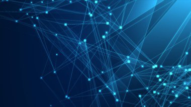 Teknoloji geçmişine sahip soyut mavi çokgen teknoloji ağı. Soyut noktalar ve satır dokusu arka planı. 3d oluşturma.